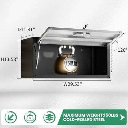 Garage Tool Cabinet (Black & Grey / H13.58" - Flip-up Door 2Set)