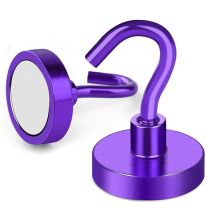 Magnetic Hooks 50Lbs+ Heavy Duty Magnet Hook for Cruise Cabins (Purple / 4Pack-40LB)