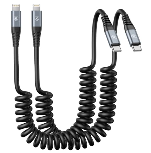 USB Type C to Lightning Cable 6FT 2Pack Coiled iPhone Charger Fast Charging (6FT / Usb C to Lightning / Black)