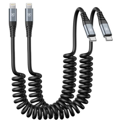 USB Type C to Lightning Cable 6FT 2Pack Coiled iPhone Charger Fast Charging (6FT / Usb C to Lightning / Black)