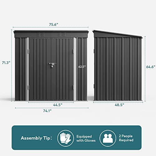 6x4 FT Outdoor Shed (Dark Gray / 6' x 4' FT/Sloped-roof)