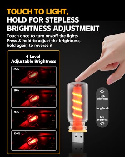 2PCS [Retro Playful Style] USB Lights for Car (Red(Spiral) / Clear Glass)