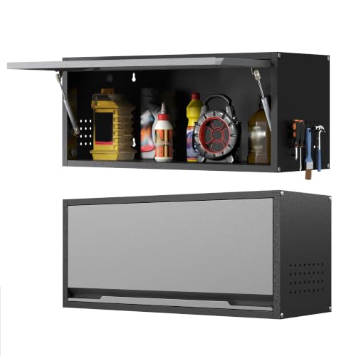 Metal Garage Wall Cabinet with Doors Side with Holes (13.8''H / Black Gray)