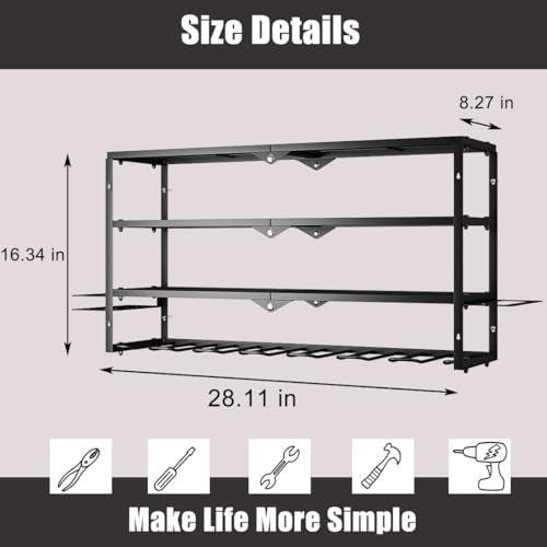 Power Tool Organizer Heavy Duty Wall Mount Drill Tools Holder (Black / 7 Slots 3Layers)