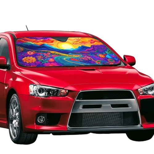 Abstract Flower Sunrise Car Sun Shade Windshield Sunshade Foldable Front Window Shield Cover for Truck SUV (Blue2 / Small)