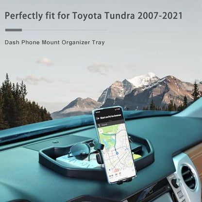 Black ABS Car Center Console Dash Table Storage Tray Fit for Toyota Tundra 2014 (With Mobile Phone Holder(B))