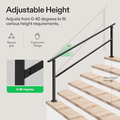 6 Step Stair Handrail 83"x36" Wrought Iron Porch Railing Black (Black / 6 Steps)