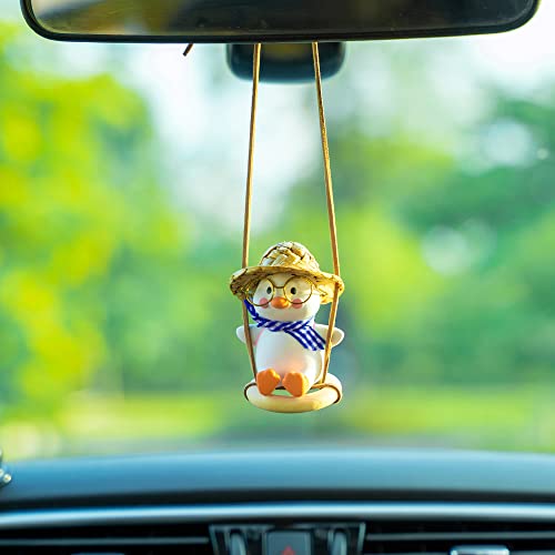 Duck On Swing Car Pendant of Swing Duck Cute Decor Car Gift for Rear View Mirrior Hanging Accessories and Mirror Hanging Accessories (A)