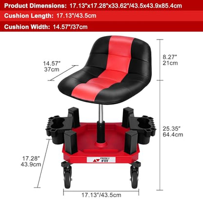 Rolling Shop Stool with Wheels (Red)