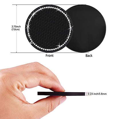 4PCS 2.75 Inch Bling Auto Car Cup Holder Insert Coasters Silicone Anti (Black / 4pack)