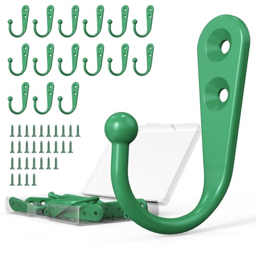 15 Pack Green Wall Mount Hooks for Hanging Coats & Towels (15PCS Mint Green Hooks)
