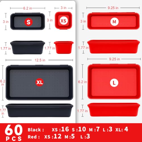 Tool Box Organizer Tray (Black & Red: 60 PCS)