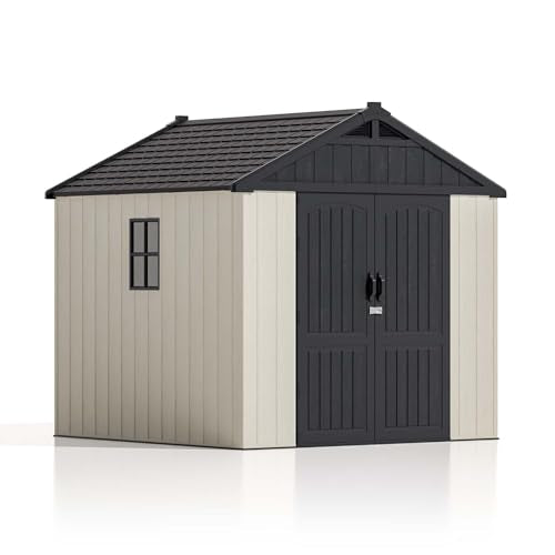 8x8 FT Resin Outdoor Storage Shed with Floor (Beige / 8x8 FT)