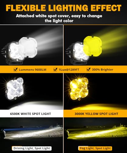 XP Ultra Series 3 Inch LED Pods 9600LM Spot Beam Offroad Lights (XP-Ultra 3 Inch Amber/White Spot Beam)