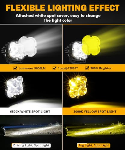 XP Ultra Series 3 Inch LED Pods 9600LM Spot Beam Offroad Lights (XP-Ultra 3 Inch Amber/White Spot Beam)