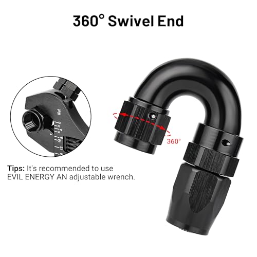 6AN 180 Degree One Piece Full Flow Hose End Fitting Swivel for CPE Braided Hose (6AN / 180 Degree)