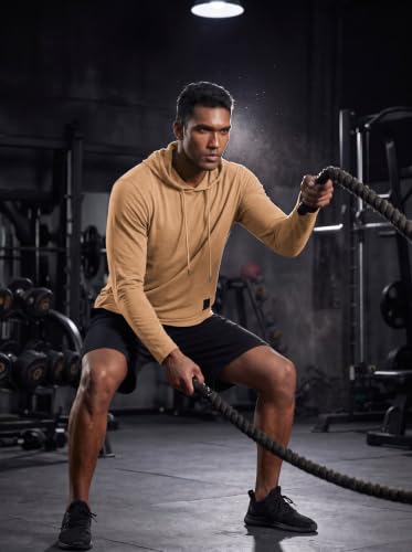 Mens Fashion Athletic Hoodies Sport Sweatshirt Solid Color Fleece Pullover Khaki 2XL (XX-Large / Khaki)