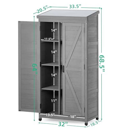 Outdoor Storage Shed Waterproof (Gray / 20.50"D x 68.50"W x 33.50"H)