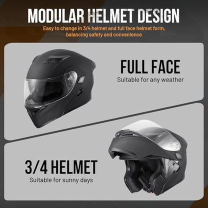 DOT Motorcycle Full Face Helmet (Matte Black-Led / Large)