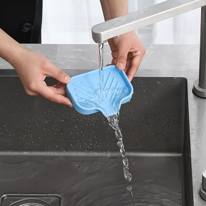 Silicone Soap Dish with Drain Spout (Light Blue / S(4.9"×3.2"))