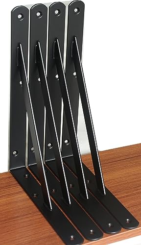 4 Pack L10 x H 8" Black Heavy Duty Shelf Brackets with Screws Metal Shelf Brackets Shelf Support Angle Brackets for Shelves L Brackets Heavy Duty Floating Shelf (4 Pack-Black / 10''x8'')