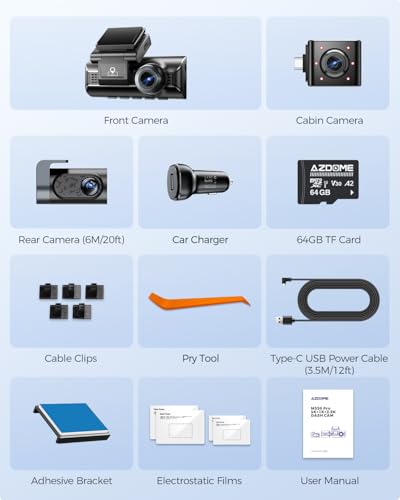 3 Channel Dash Cam Front and Rear Inside (Matte Black)