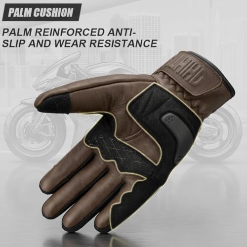 Leather Motorcycle Gloves for Men and Women (Medium / Classic Brown)