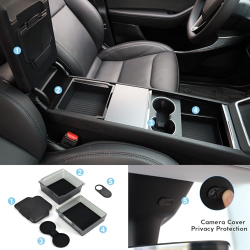 Upgrade 5Pcs Center Console Organizer Tray for Tesla Model Y Juniper 2025&Tesla Model 3 Highland 2024 2025 (for Tesla Model Y Juniper 2025&Model 3 Highland)