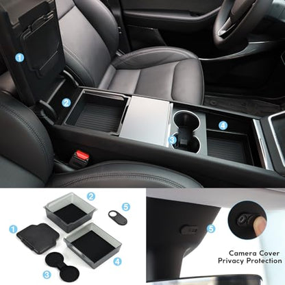 Upgrade 5Pcs Center Console Organizer Tray for Tesla Model Y Juniper 2025&Tesla Model 3 Highland 2024 2025 (for Tesla Model Y Juniper 2025&Model 3 Highland)