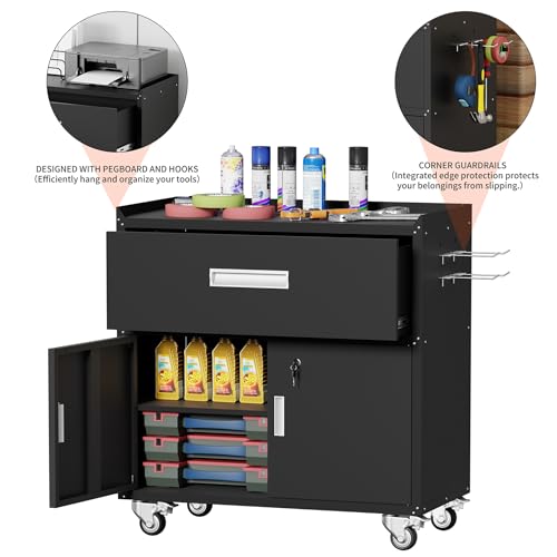Metal Garage Storage Cabinet with Wheels (35.4'' Black)