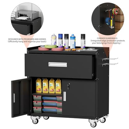 Metal Garage Storage Cabinet with Wheels (35.4'' Black)