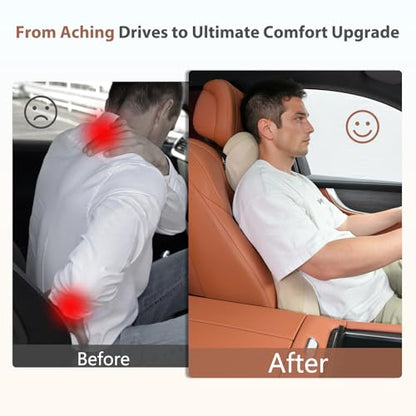 Car Headrest and Lumbar Support Pillow for Car Office Chair (Beige / 2 Pieces)