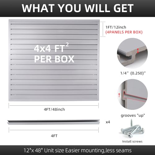 Slat Wall Paneling Garage Wall Organizer (Grey / 4x4ft)