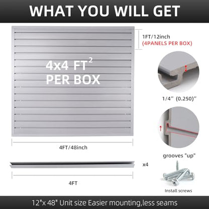 Slat Wall Paneling Garage Wall Organizer (Grey / 4x4ft)