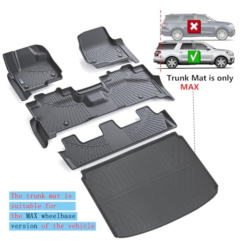 Floor Mats & Trunk mat for 2018 (2018-24 For Ford Expedition MAX 8 Seat Full Set)