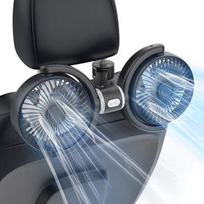 Car Fan USB Powered for Baby Backseat with 3 Speed Separately Controlled (Black+Gray)