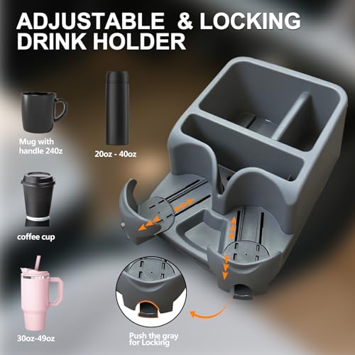 Car Center Console with Adjustable Cup Holders (Gray)