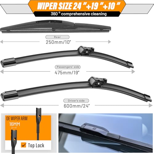 Windshield Wiper Blade Replacement for Honda CRV CR (24"+19"+10B")