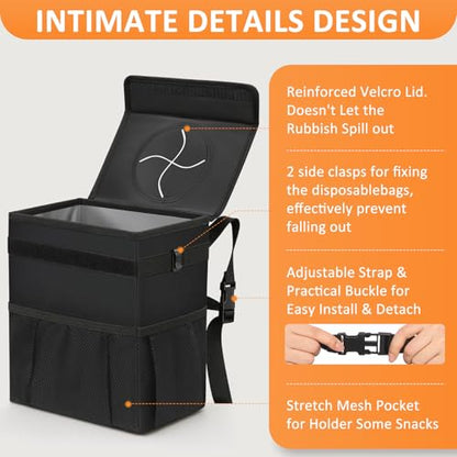 Car Trash Can with Lid Leak Proof Car Accessories for Women (4.2 Gallons / Black)