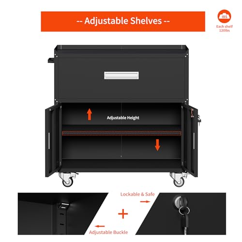 Metal Garage Storage Cabinet with Wheels (35.4'' Black)