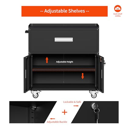 Metal Garage Storage Cabinet with Wheels (35.4'' Black)