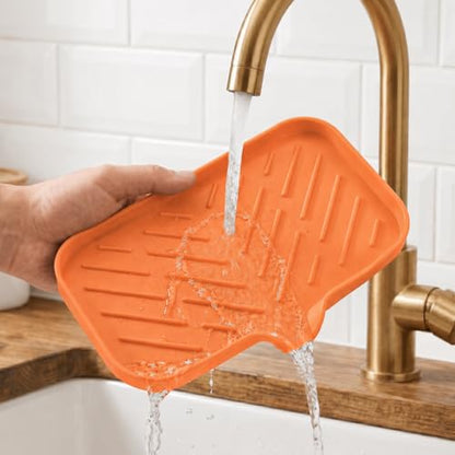 Silicone Soap Dish with Drain Spout (Orange / M(9.6"×5.3"))