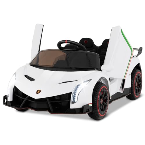Ride on Car Lamborghini Licensed 12V Battery Powered 4WD Sports Car with Remote Control (White)