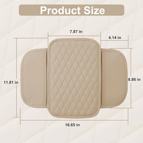 Car Center Console Cover with 2 Organizer Pockets Storage Bags (Beige)