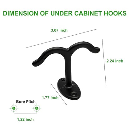 10 Pcs Zinc Alloy Ceiling Double Hook Cabinet Wardrobe Coat Towel Hat Hook Hooks Under Cabinet Shelf (Black)