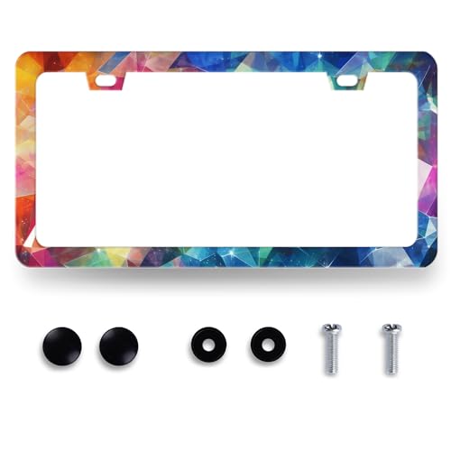 Stainless Steel Colorful Abstract Shiny License Plate Frame 12.3 x 6.3 in (Cool Bling Abstract Shiny Print)
