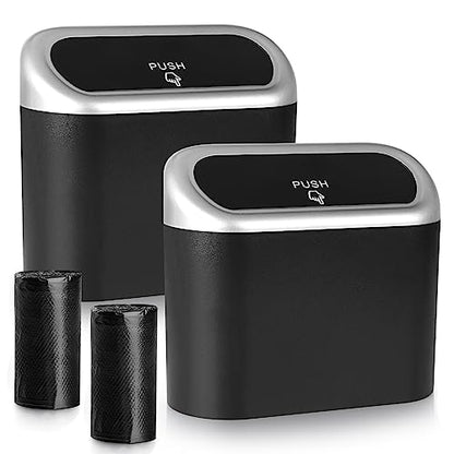Car Trash Can with Lid (Black/Silver Lid, Black/Silver Lid)