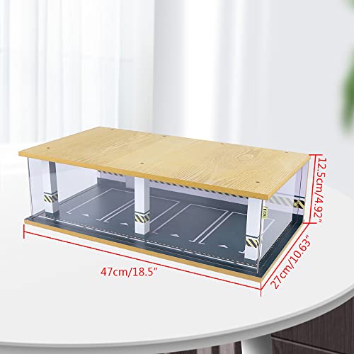 1 24 Parking Garage Model Car Garage Display Case with Clear Acrylic Cover and LED Lighting Toy Car Storage Tabletop Showcase for Boy Kids Home Toy Stores (4 Parking Space)