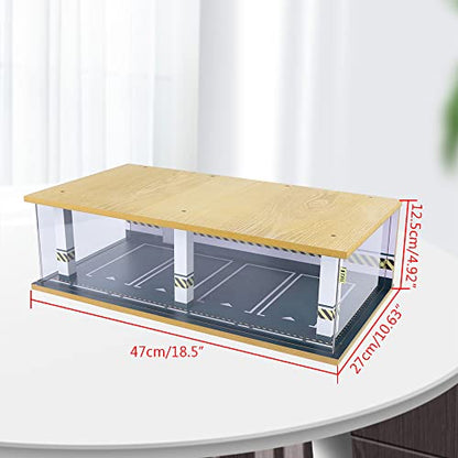 1 24 Parking Garage Model Car Garage Display Case with Clear Acrylic Cover and LED Lighting Toy Car Storage Tabletop Showcase for Boy Kids Home Toy Stores (4 Parking Space)