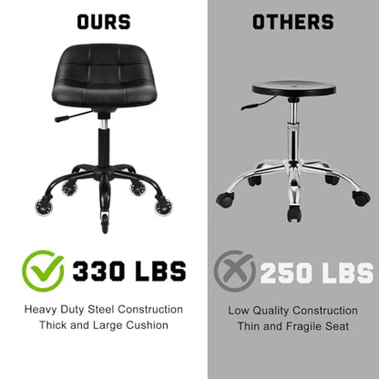 Rolling Shop Stool with Wheels (Black)